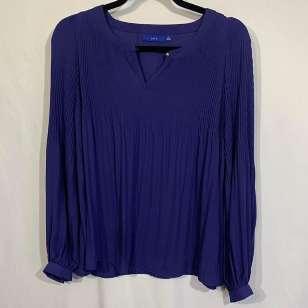 Apt 9 bright blue long sleeve pleated blouse. Size Small. Flowy! V neck.